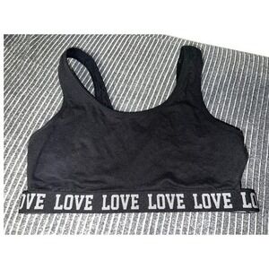 No Boundaries Womens Black Love Later Graphic Sports Bra Bralette 40D